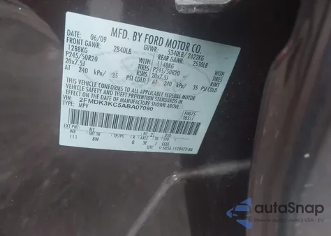 2010 Ford Edge Limited z USA, uszkodzony, nr VIN 2FMDK3KC5ABA07090